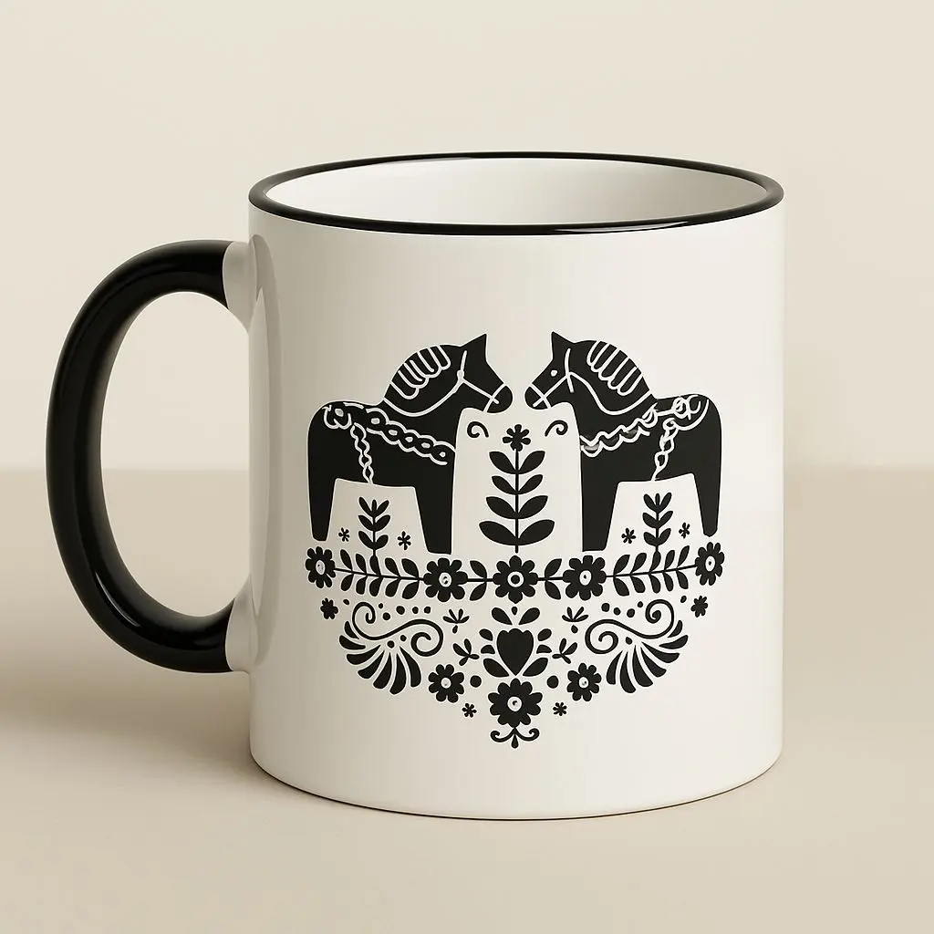Dalahäst Tasse – skandinavisches Design in Schwarz-Weiß