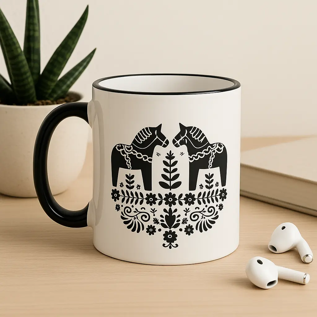 Dalahäst Tasse – skandinavisches Design in Schwarz-Weiß