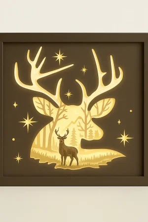 Leuchtrahmen Rentiermotiv beleuchtet – dekorative LED Schattenbox