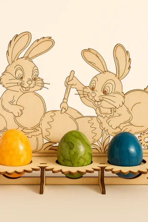 Osterhase Tischdeko Holz mit Platz für Eier