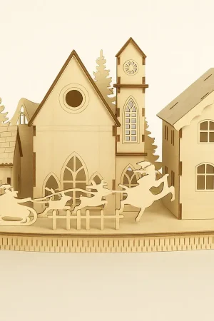 Schlittenfahrt im Weihnachtsdorf – Winterliche Dekoration Gesamtansicht