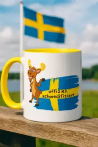 Schweden Tasse lustiger Elch mit Flagge