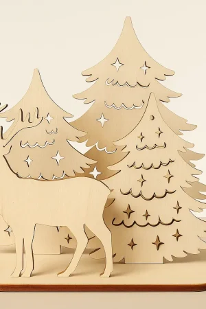 Weihnachtsdeko Rentier mit Tannenbäumen – Vorderansicht