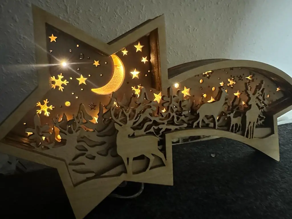 Weihnachtsstern Sternschnuppe – stimmungsvolle Holzdeko mit LED beleuchtet