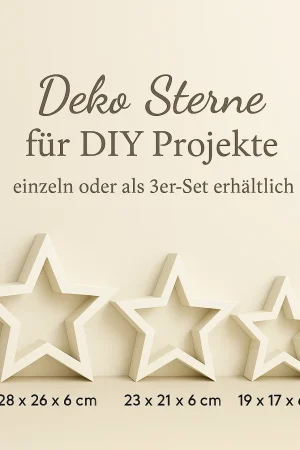 Drei weiße Deko Sterne für DIY Projekte, moderne Weihnachtsdeko in drei Größen, einzeln oder als 3er-Set erhältlich